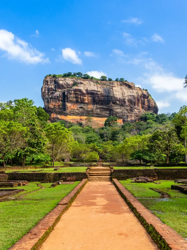 Front view of Sigiriya Rock Fortress from the walking path Sri Lanka