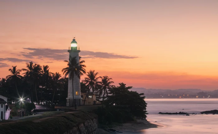 Galle Lighthouse near the fort walls in Sri Lanka