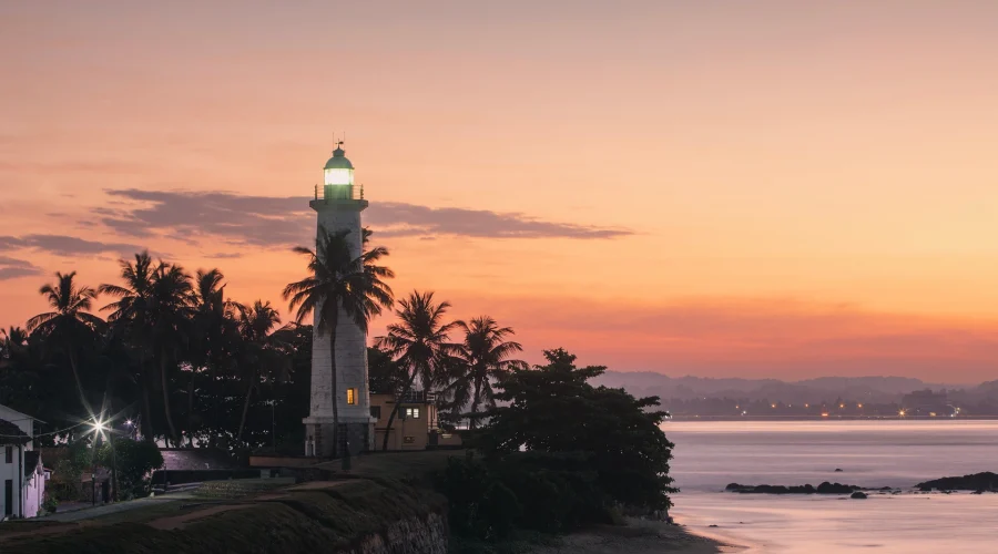 Galle Lighthouse near the fort walls in Sri Lanka